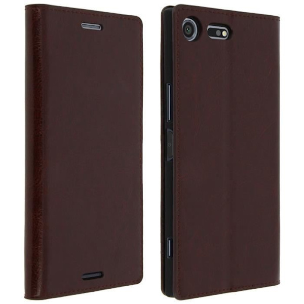 Plånboksfodral - AVIZAR - Sony Xperia XZ Premium - Brunt läder - Ställfunktion - 3 kortfack kastanj