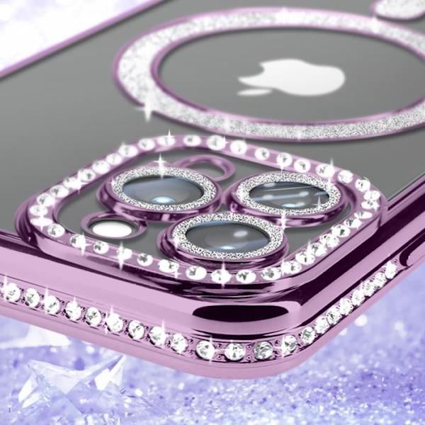 Diamantfodral för iPhone 12 Pro Max - AVIZAR - MagSafe Protection - Lila Rhinestone Outline Lila