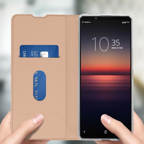 Housse - AVIZAR - Sony Xperia 1 II - Øko-læder - Videostøtte - Kortlomme - Roséguld Rose guld