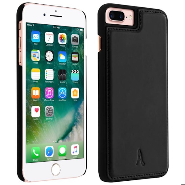 Coque iPhone 8+, 7+, 6+, 6S+ Hårdt Beskyttelse Ægte Læder Akashi Sort Svart