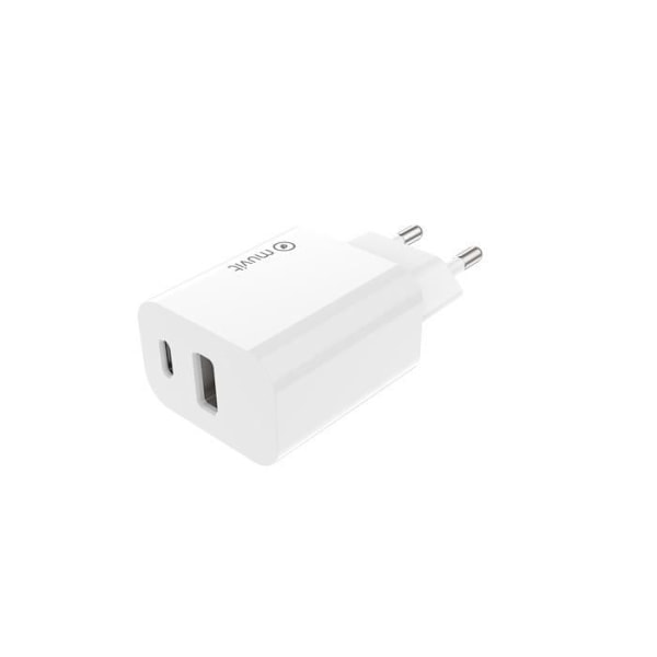 Dubbel USB-C 20W-kontakt Nätladdare - USB-A 18W Återvunnen Muvit Vit Vit