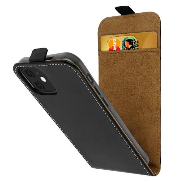 iPhone 12/12 Pro-fodral - AVIZAR - Vertikal klaff - Ekologiskt läder svart - Heltäckande skydd - Kortfack Svart