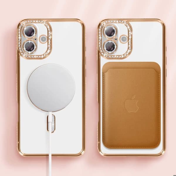 Skal - MEDDELA - iPhone 16 Plus - MagSafe-skydd - Guldstrass - Elegant Gul