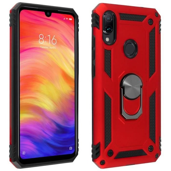 Coquepus suojakuori - AVIZAR - Xiaomi Redmi Note 7 - Kaksiosainen iskunkestävä - Videotuki - Punainen Röd