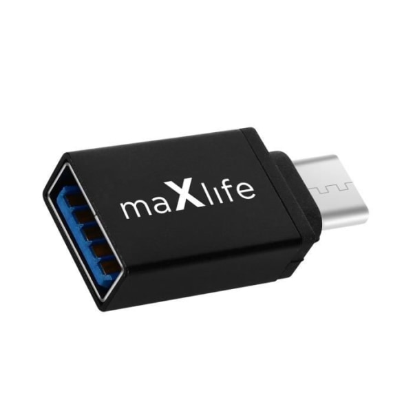 Maxlife Ultra-kompakt USB-A hun til USB-C han adapter sort