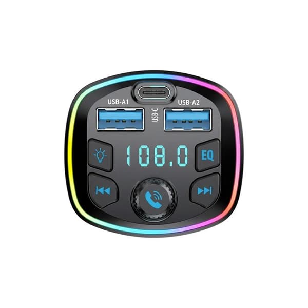 USB-C / 2 USB-A 20W auton laturi FM Bluetooth -lähetin ja Micro-SD Forever Musta Svart