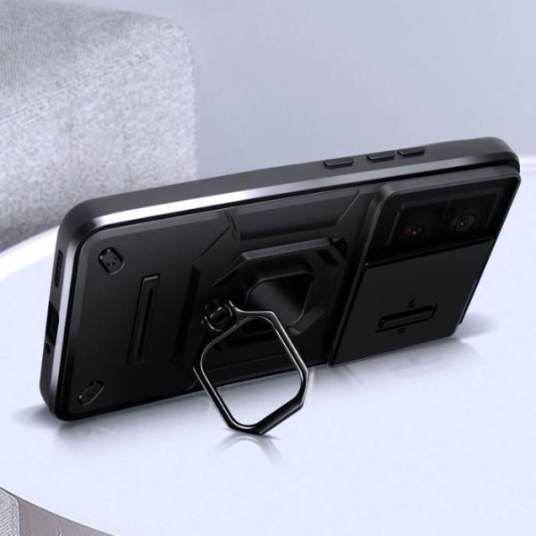 Coque - AVIZAR - Xiaomi 13T/13T Pro - Skydd för Kameran med Glidfunktion - Rotationsring - Svart Svart