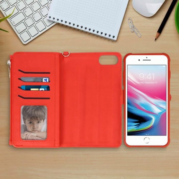 iPhone 6 Plus/6S Plus/7 Plus/8 Plus Löstagbart skalplånboksfodral - Röd
