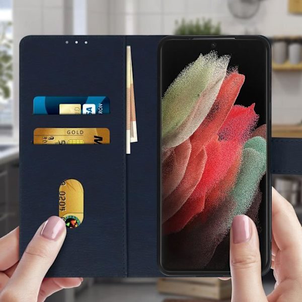 Fodral - Samsung - Galaxy S21 Ultra - Skydd - Kortfack - Videostöd - Blå Blå