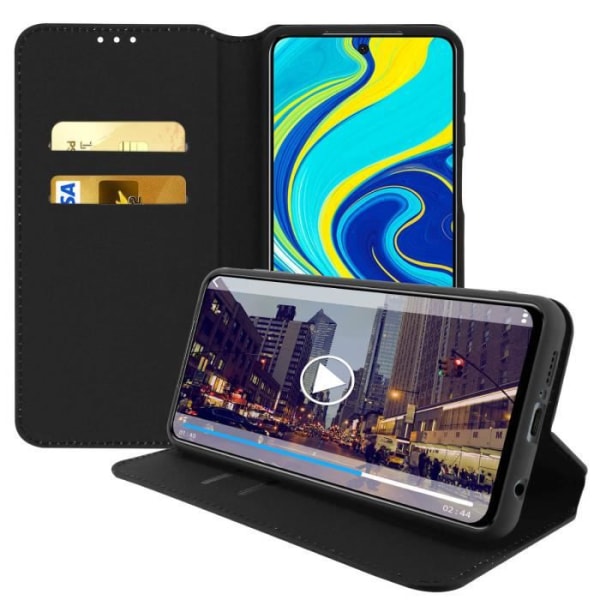 Hölster - AVIZAR - Redmi Note 9S/Note 9 Pro/Note 9 Pro Max - Ekologiskt läder - Svart - Inbyggd stödfunktion Svart