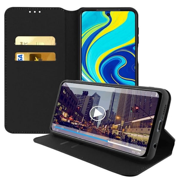 Kotelo - AVIZAR - Redmi Note 9S/Note 9 Pro/Note 9 Pro Max - Ekosynteettinen nahka - Musta - Integroitu tuki Svart