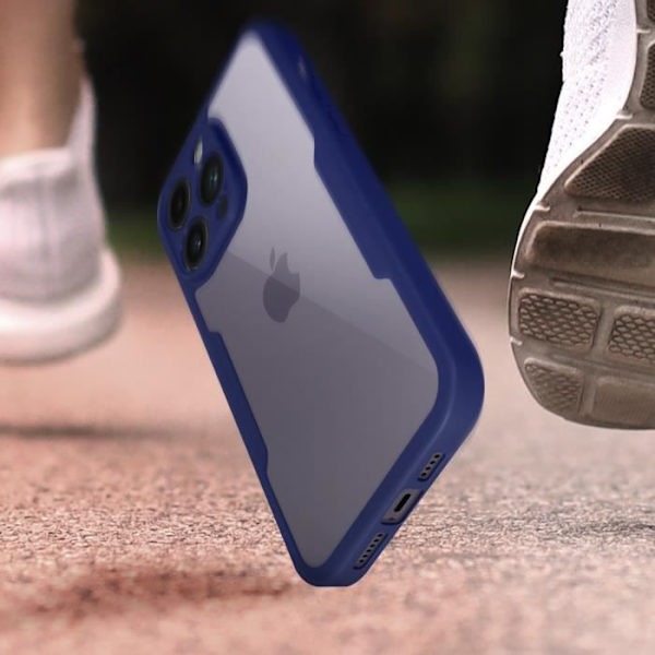 AVIZAR Skyddsfodral för iPhone 14 Pro - Stötsäker - Plexiglas baksida - Polymer framsida - Blå kontur Blå