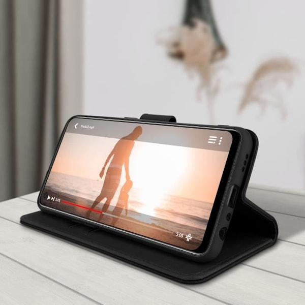 Foliofodral - Oppo - A94 5G - Texturerat ekoläder - Stödfunktion - Magnetisk Svart