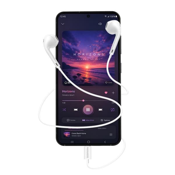 Trådade hörlurar för Galaxy S23 Fe USB-C med inbyggd mikrofon Mayaxess Vit Vit