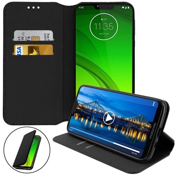 Housse - AVIZAR - Moto G7 Power - Øko-læder - Stand funktion - Sort Svart