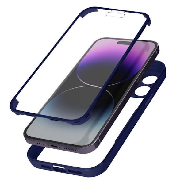 AVIZAR Skyddsfodral för iPhone 14 Pro - Stötsäker - Plexiglas baksida - Polymer framsida - Blå kontur Blå