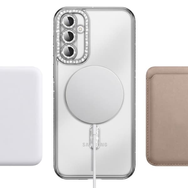 Diamantetui til Galaxy S26 med magnetisk ring og sølvstrassede kanter Grå