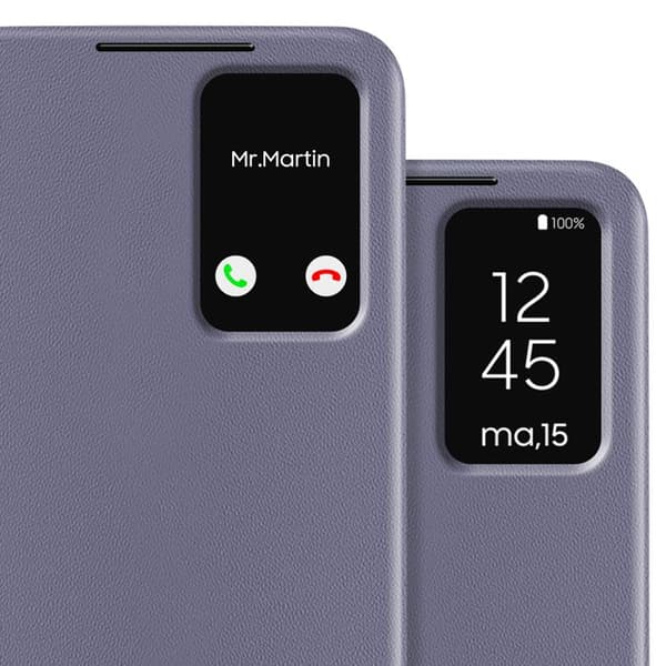 Nahkakotelo - AVIZAR - Galaxy S25/S24 - Laventeli - Näyttöikkuna - Korttipaikka Violett