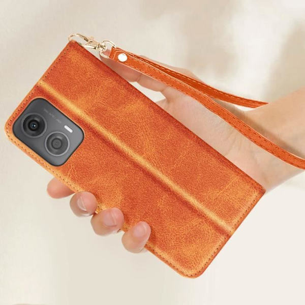 Taske til Motorola Moto G24 og G04 Wallet Support-håndledsrem lysebrun kastanj