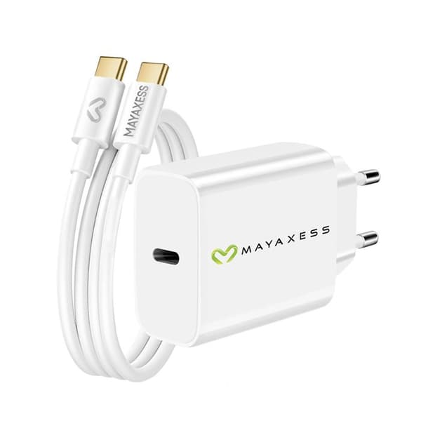 Lader til iPhone 15 20W + USB-C kabel 1m Mayaxess Hvid Vit