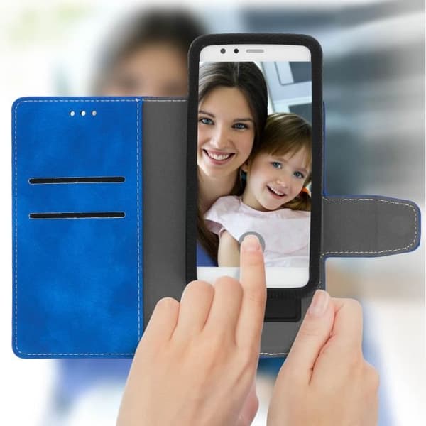 Smartphone Cover - AVIZAR - Universel - Éco-cuir - 5.5 til 6 tommer - Magnetisk Blå