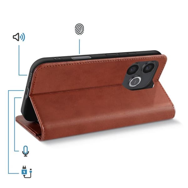 Fodral för Honor 600 Lite Läderlook med kortfack och ställfunktion Brun brun