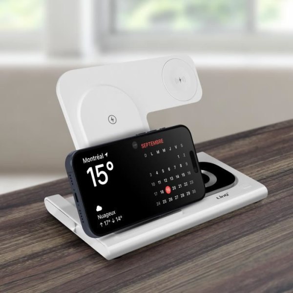 3-i-1 opladningsstation - LinQ - MagSafe 15W - AirPods oplader 5W - Apple Watch oplader 3W - Hvid Vit