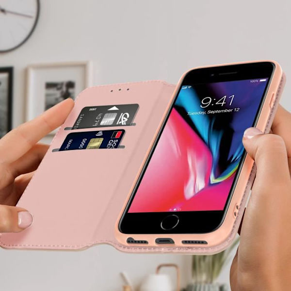 iPhone SE 2020, 8, 7, 6 ja 6S Case Flip Wallet Videotuki rose gold Rose Rose guld