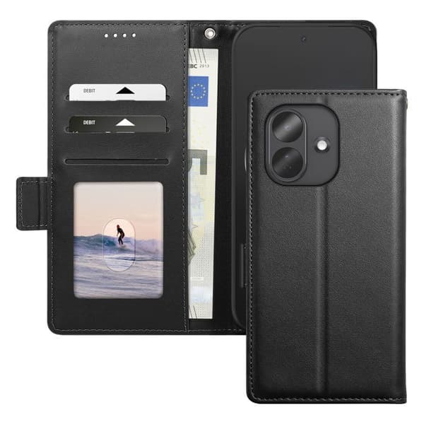 Redmi Note 17 Pro -sarjan älykirjan musta lompakkoasu, jossa on tuki Svart