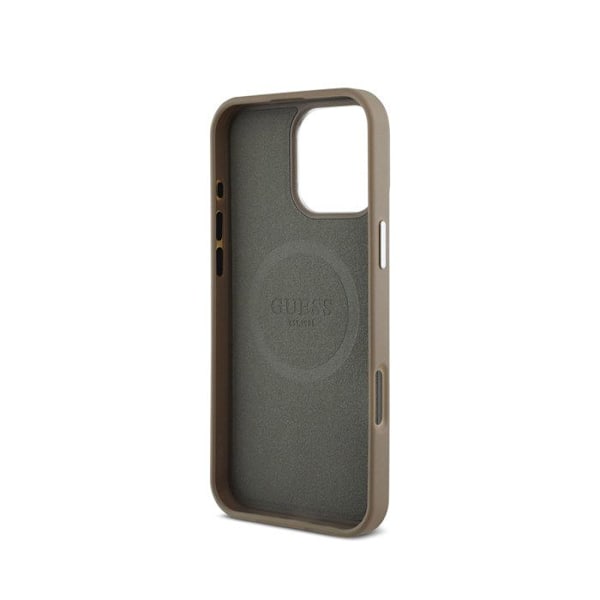 Coque för iPhone 16 Pro Texturert Korn med Triangulär Guess-logotyp Brun kastanj