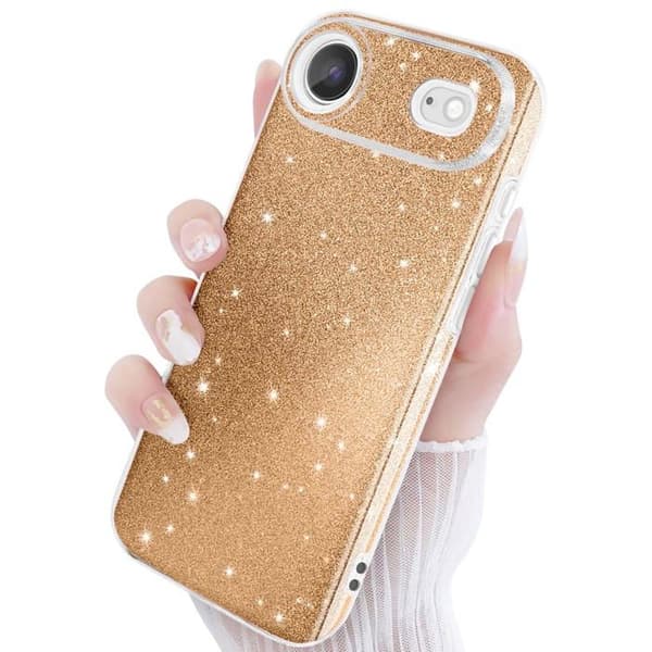 Cover til iPhone Air - AVIZAR - Glitrende Guld - Bi-Materiale - Skærmbeskyttelse - Nøglehalsrem Gul