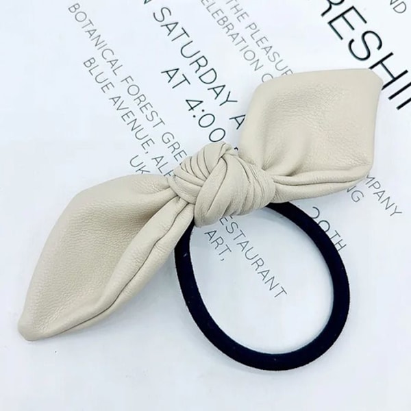 Beige Nahkainen Haaremikampauslenkki Korealaistyylinen Perhossolmulla Beige