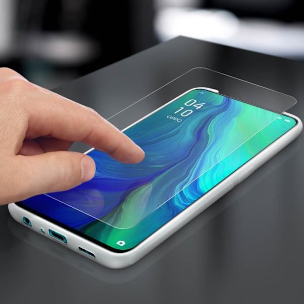 Fodral och Skyddsfilm - AVIZAR - Oppo Reno - Mjuk Silikon - 9H Härdat Glas - Transparent Vit Klar vit