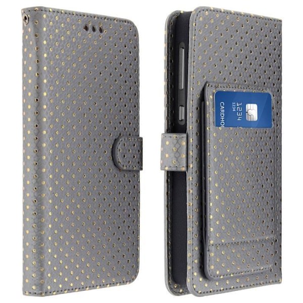 Universellt Smartphone-fodral - AVIZAR - Silver - Ekologiskt läder - Mjuk skal - Inbyggd spegel Pengar