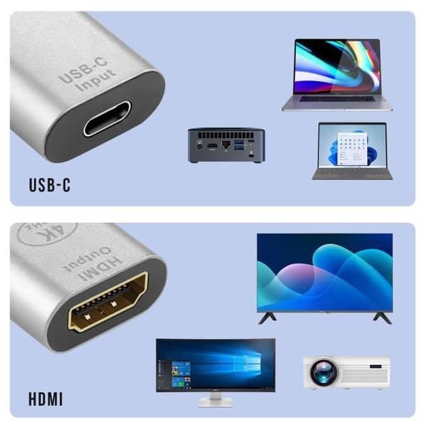 Videoadapter - AVIZAR - USB-C til HDMI - 4K ved 60 Hz - Plug and Play - Kompakt Sølv