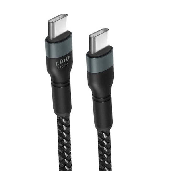 Kabel USB-C till USB-C Strömförsörjning 60W Snabbladdning Längd 1,8m LinQ Svart