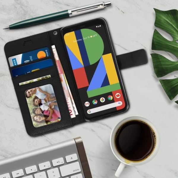 Hus - AVIZAR - Google Pixel 4 - Folio Etui - Magnetisk - Silikone Gel - Sort Svart