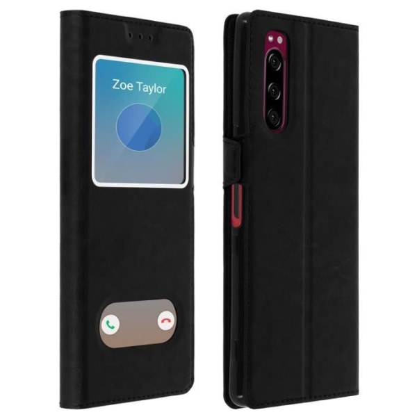 Cover - AVIZAR - Sony Xperia 5 - Dobbelt vinduesbeskyttelse - Soft Shell - Supportfunktion Svart