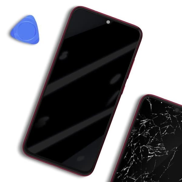 LCD-skärm - Xiaomi - Redmi Note 7 - Förmonterad Touchglass - Röd Chassi - Servicepack Röd