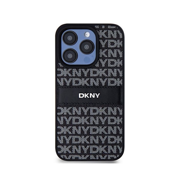DKNY Læder Mono Stripe & Metal Logo - iPhone 15 Pro Cover (sort)