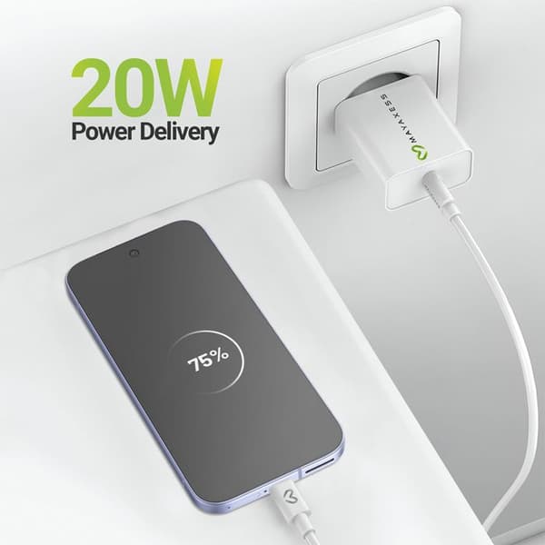 Strømforsyning til Pixel 9 Pro XL 20W + USB-C kabel 1m Mayaxess Hvid Vit