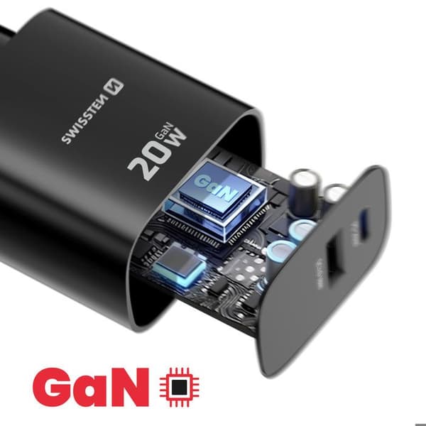 USB-C 20W Power Delivery og USB-A Quick Charge 3.0 18W Swissten Sort Svart