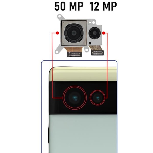 Reservedel Bagkamera - Google - Pixel 6 - 50MP - 12MP - Sort Svart