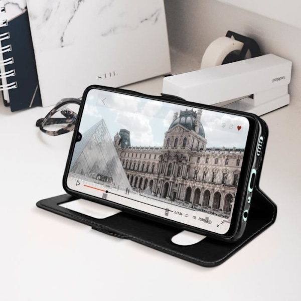 Etui til Samsung Galaxy A22 / M32 med dobbeltvindue Video Support sort svart