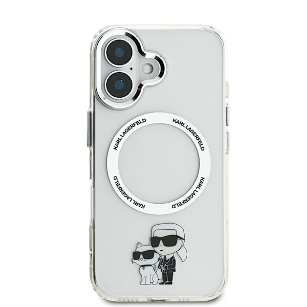 Coque för iPhone 16 Plus Tryckt Karl och Choupette Kompatibel med MagSafe Karl Lagerfeld Transparent Vit