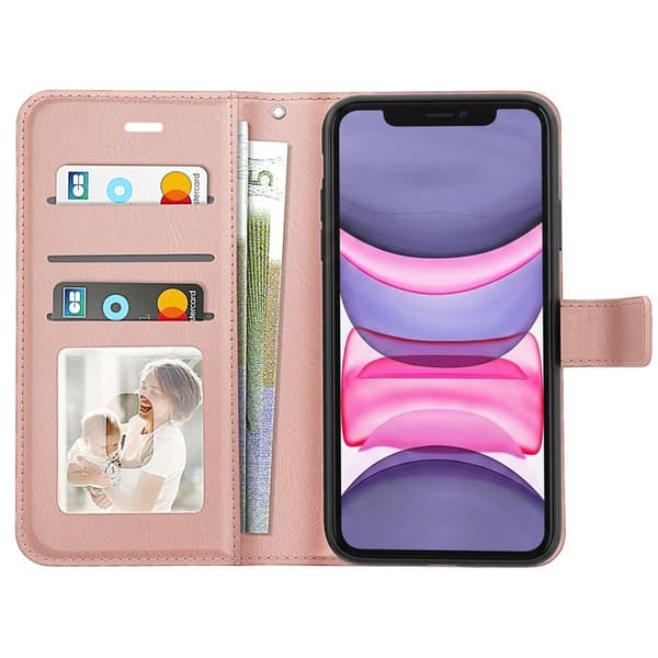 Plånboksfodral för iPhone 11 med handledsrem och videostöd Mayaxess Roséguld Roséguld