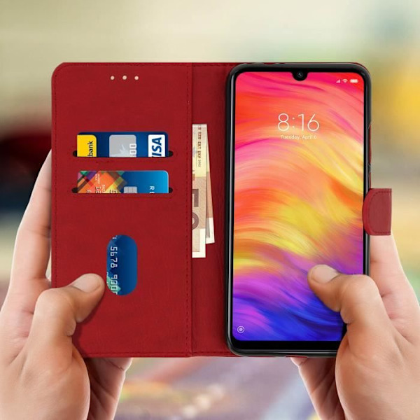 Lompakko - AVIZAR - Xiaomi Redmi Note 7 - Silikoni Geeli - Punainen - Videotuki Röd