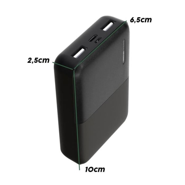 Backup batteri 10000mAh dubbel utgång USB Laddning Ultra Compact Akashi svart