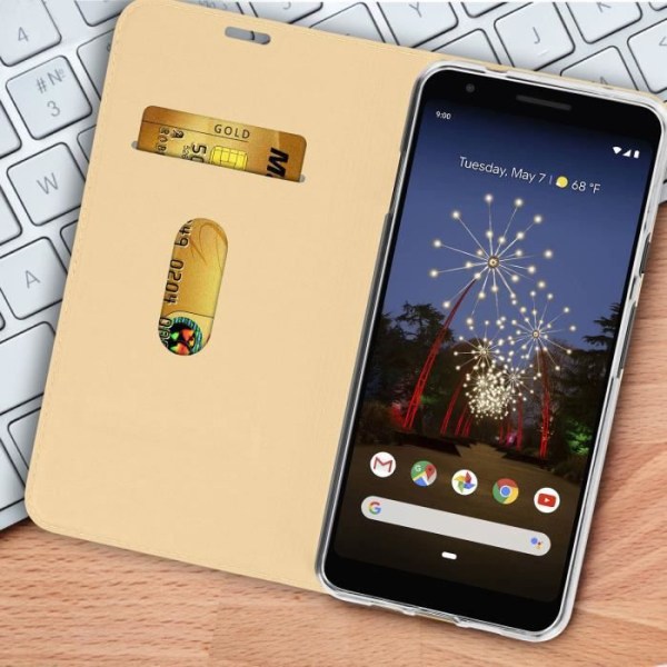 Housse - AVIZAR - Google Pixel 3A XL - Folio - Horisontalt Support - Kortopbevaring - Gul Gul Guld