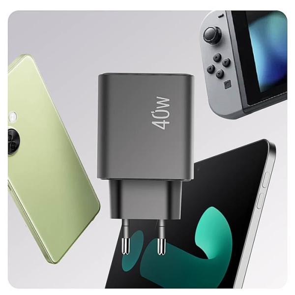 Netoplader - LINQ - LinQ 40W - USB QC 3.0 - 2x USB-C strømforsyning Svart